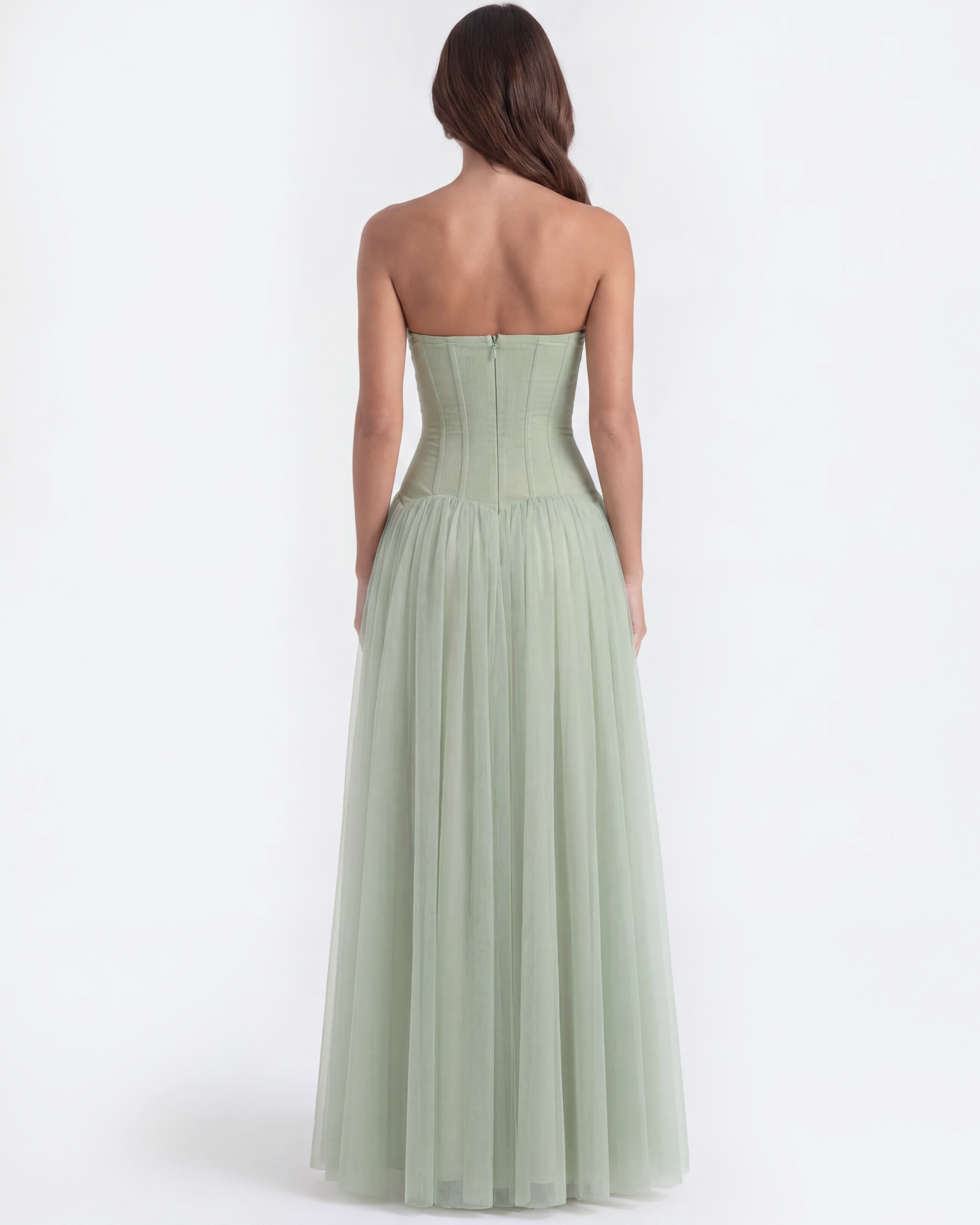 Vestido largo palabra de honor con corsé Noor Laurent