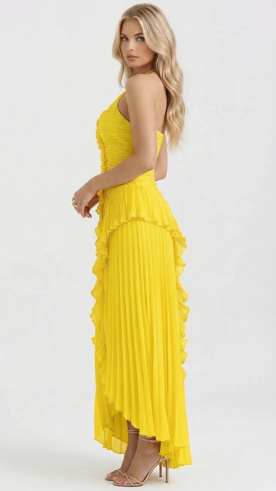 Nathalie Ruffle Maxi Dress - Yellow Noor Laurent