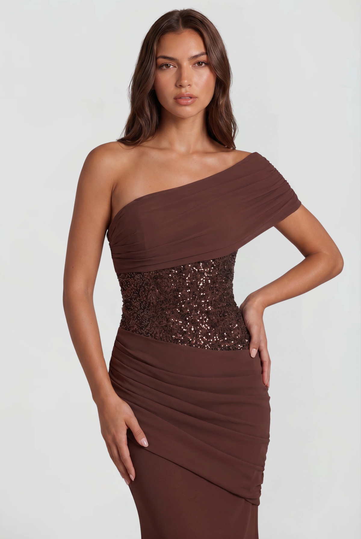 Sparkly One Shoulder Wedding Guest Dress Audrey Calvero