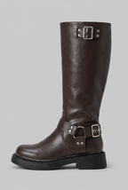 Knee-High Buckle Biker Boots Audrey Calvero