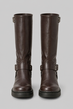 Knee-High Buckle Biker Boots Audrey Calvero