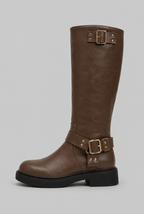 Knee-High Buckle Biker Boots Audrey Calvero