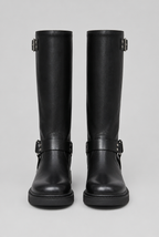 Knee-High Buckle Biker Boots Audrey Calvero
