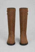 Suede Knee-High Boots with Gold Button Audrey Calvero