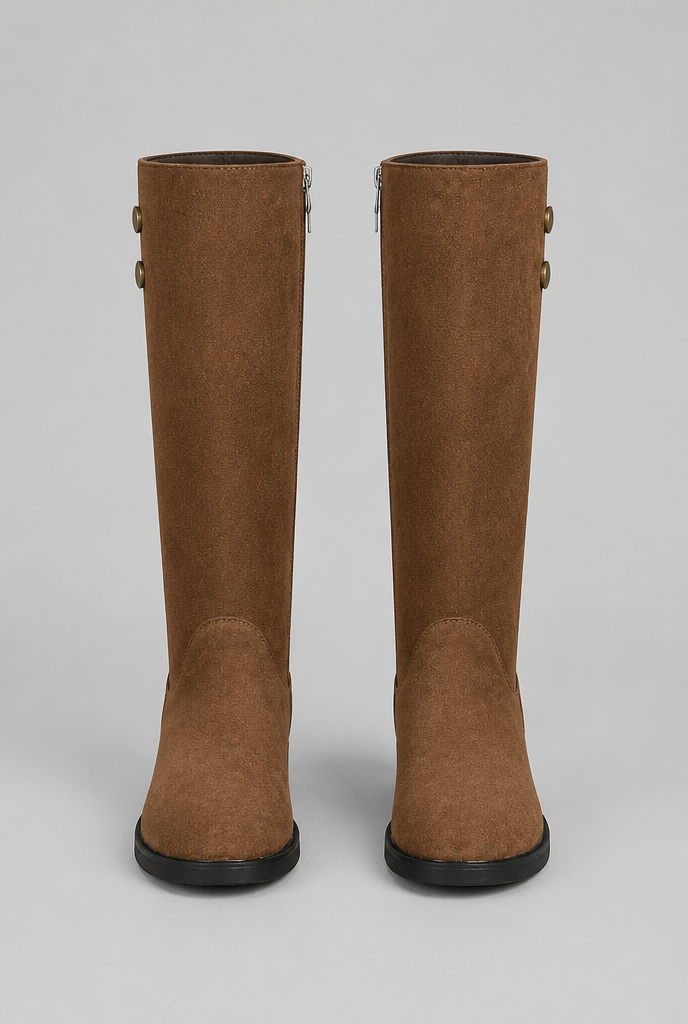Suede Knee-High Boots with Gold Button Audrey Calvero