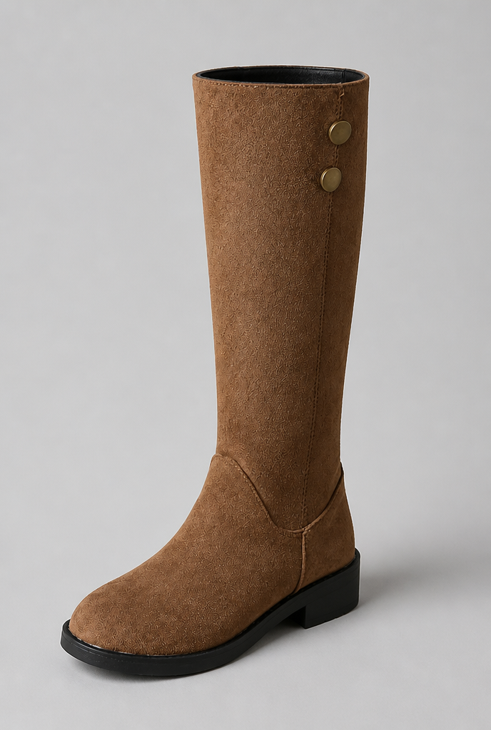 Suede Knee-High Boots with Gold Button Audrey Calvero