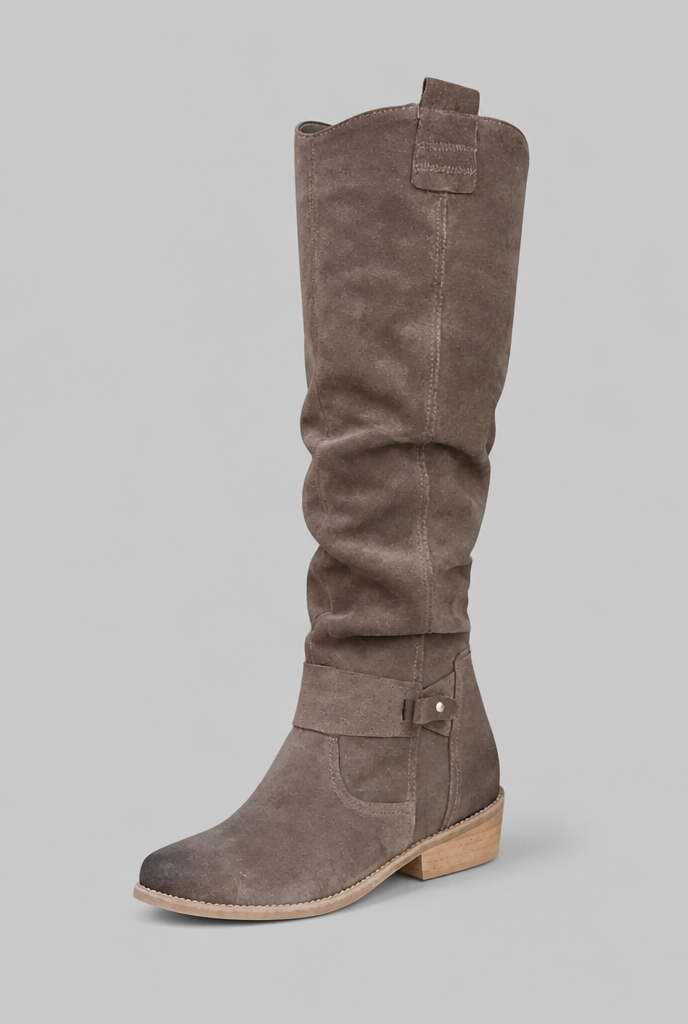 Suede Slouchy Knee-High Boots Audrey Calvero