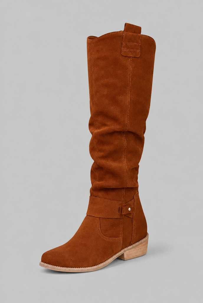 Suede Slouchy Knee-High Boots Audrey Calvero