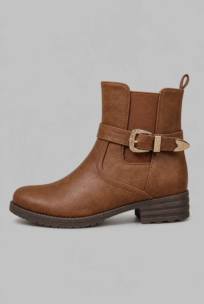Leather Buckle Ankle Boots Audrey Calvero
