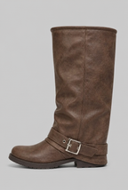 Slouchy Buckle Strap Knee-High Boots Audrey Calvero