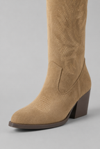 Suede Embroidered Western Block Heel Knee High Boots Audrey Calvero