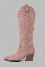 Suede Embroidered Western Block Heel Knee High Boots Audrey Calvero