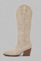 Suede Embroidered Western Block Heel Knee High Boots Audrey Calvero