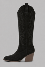 Suede Embroidered Western Block Heel Knee High Boots Audrey Calvero
