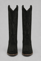 Suede Embroidered Western Block Heel Knee High Boots Audrey Calvero