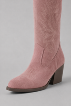 Suede Embroidered Western Block Heel Knee High Boots Audrey Calvero