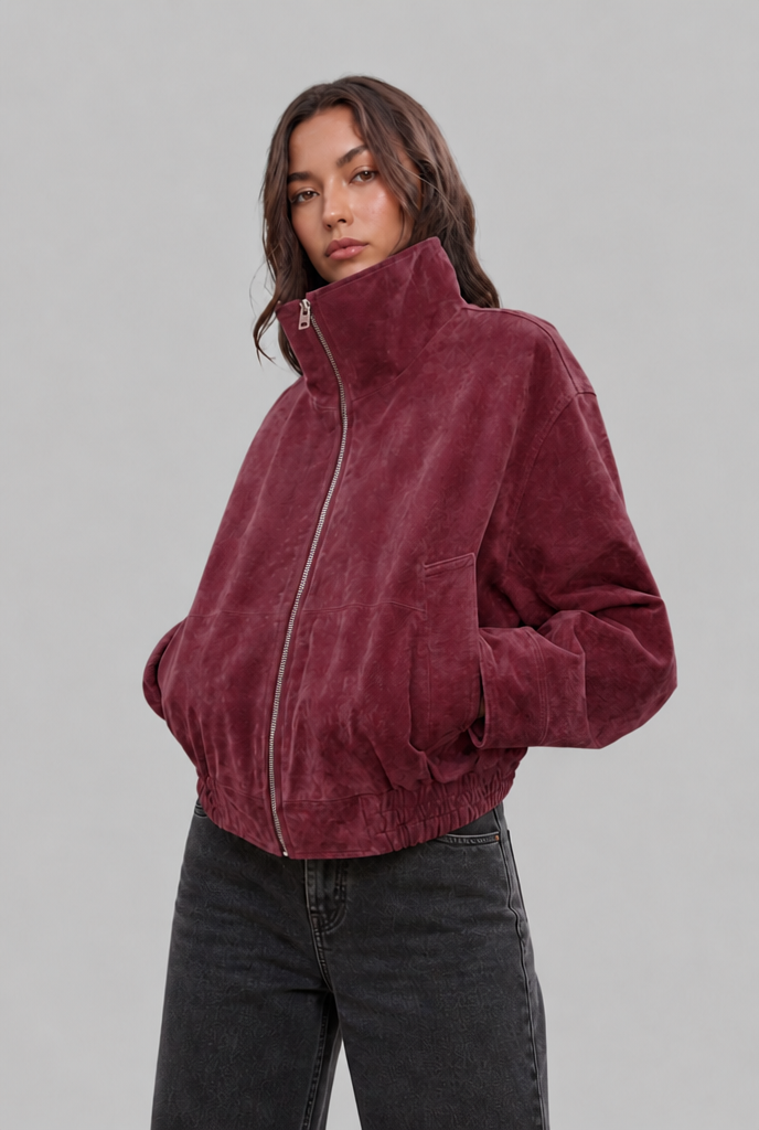 Oversized Suede Bomber Jacket Noor Laurent