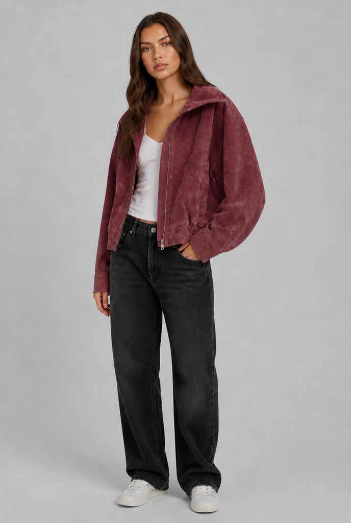 Oversized Suede Bomber Jacket Noor Laurent