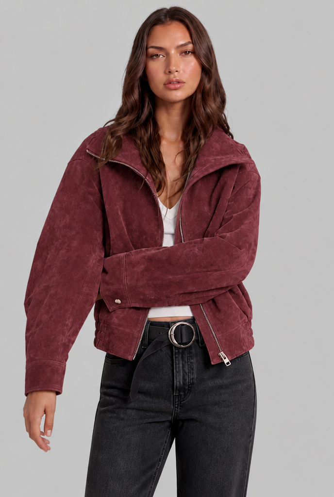 Oversized Suede Bomber Jacket Noor Laurent