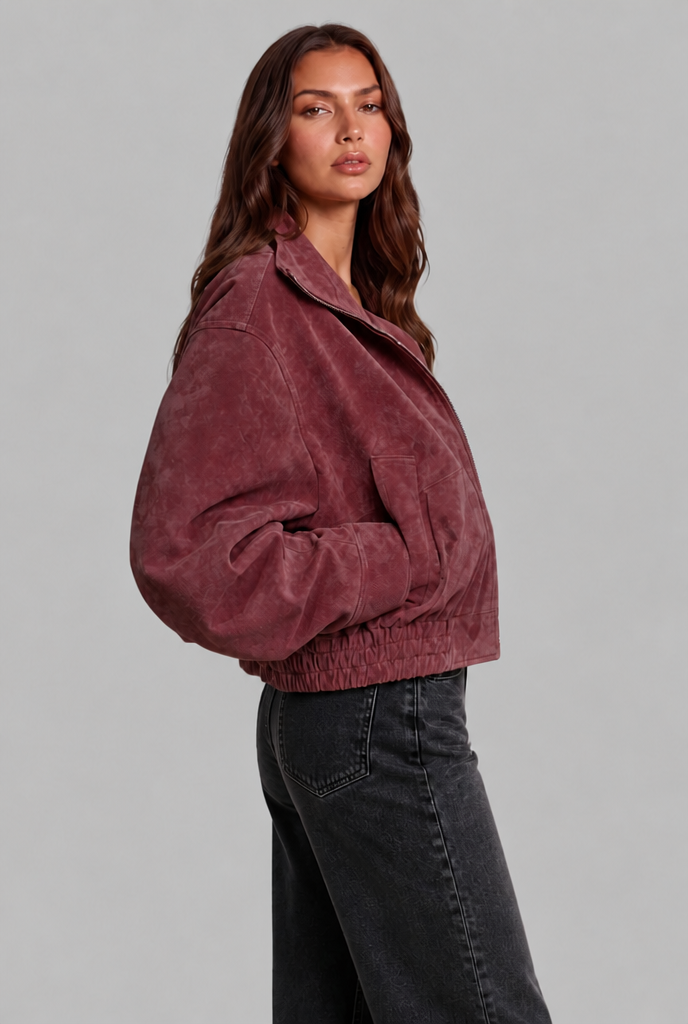 Oversized Suede Bomber Jacket Noor Laurent