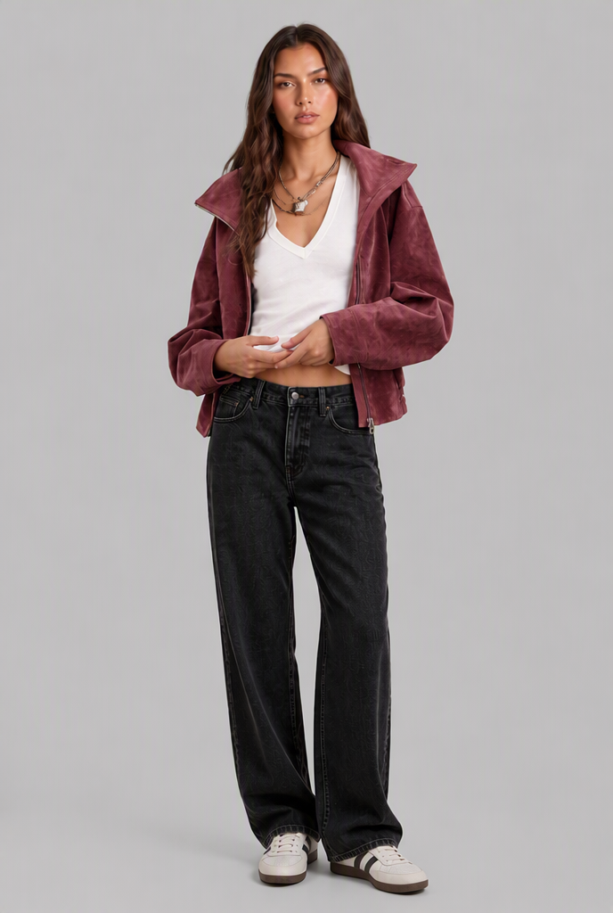 Oversized Suede Bomber Jacket Noor Laurent