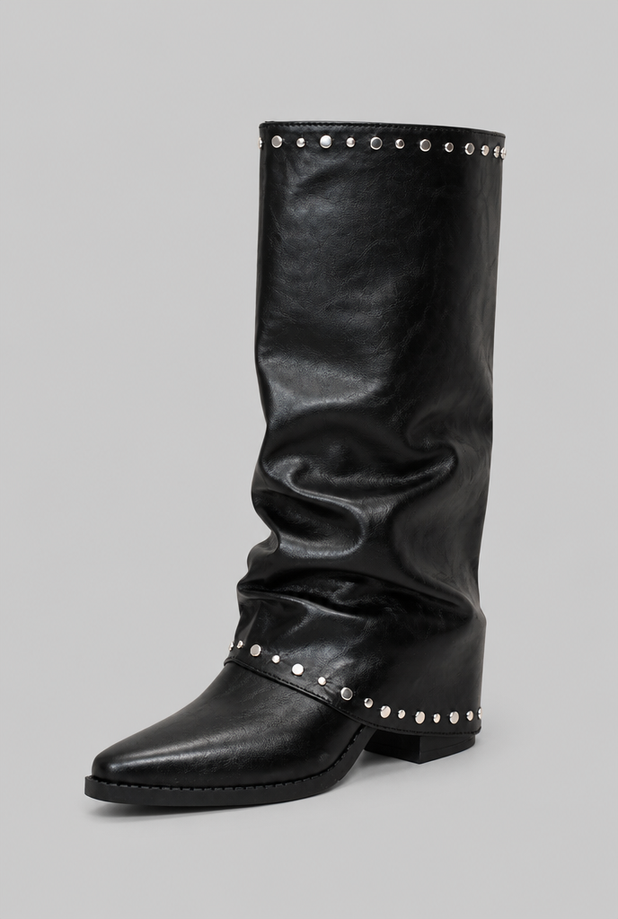 Sequin Knee High Leather Boots Audrey Calvero
