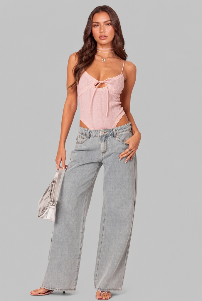 Bow Pocket Wide Leg Jeans Audrey Calvero