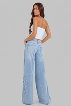 Bow Applique Wide Leg Jeans Audrey Calvero