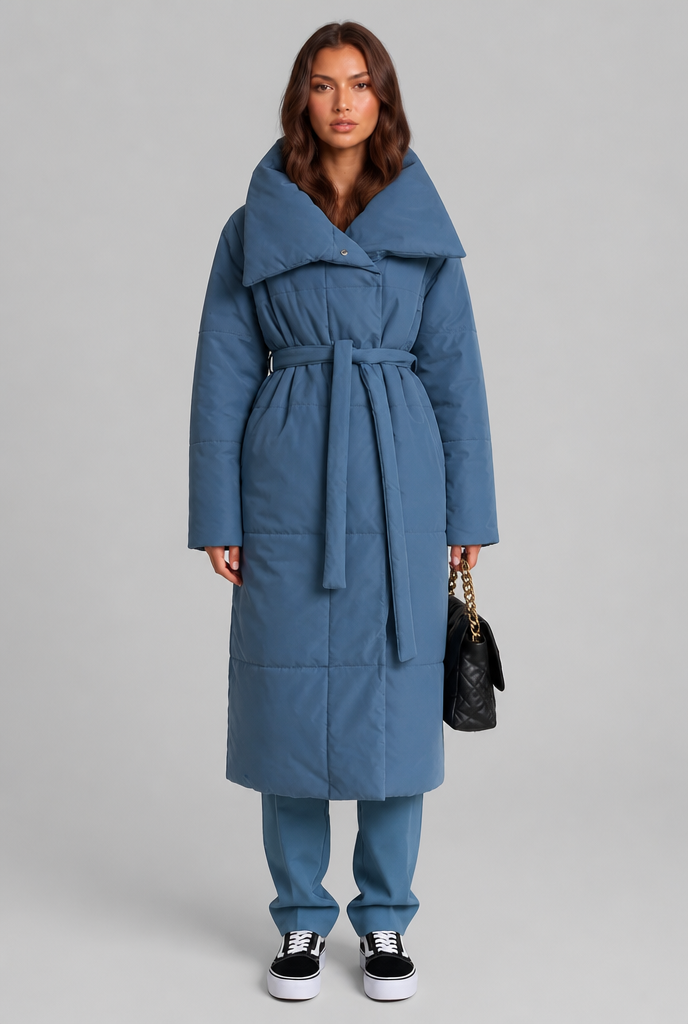 Long Puffer Coat with Oversized Collar Audrey Calvero