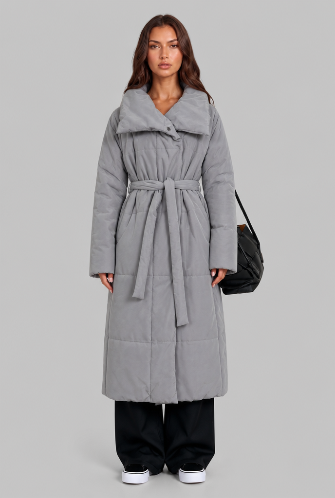 Long Puffer Coat with Oversized Collar Audrey Calvero