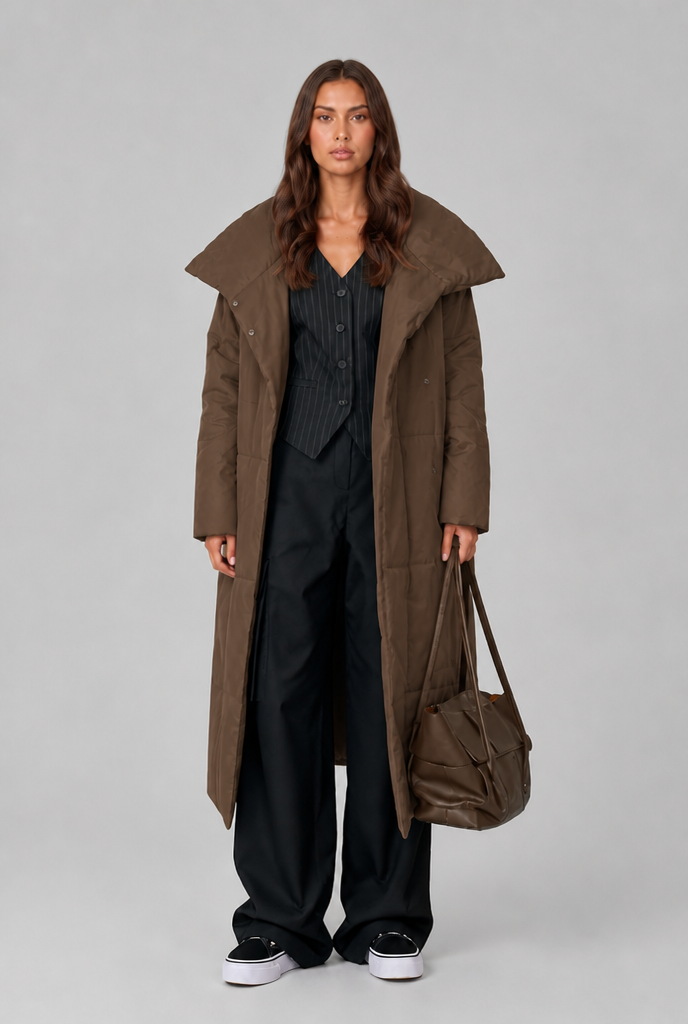 Long Puffer Coat with Oversized Collar Audrey Calvero