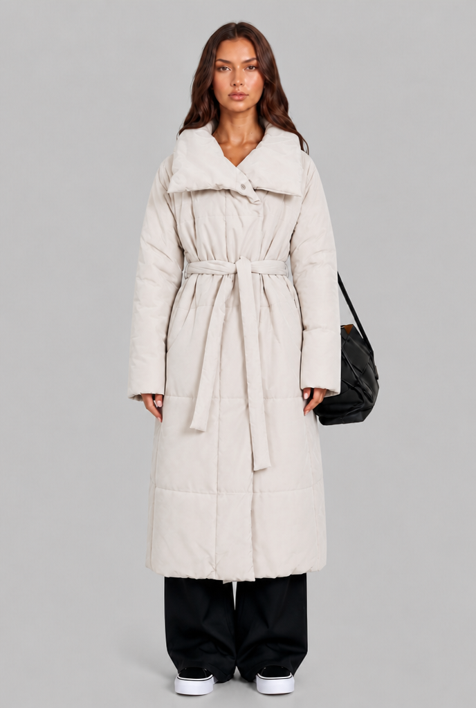 Long Puffer Coat with Oversized Collar Audrey Calvero