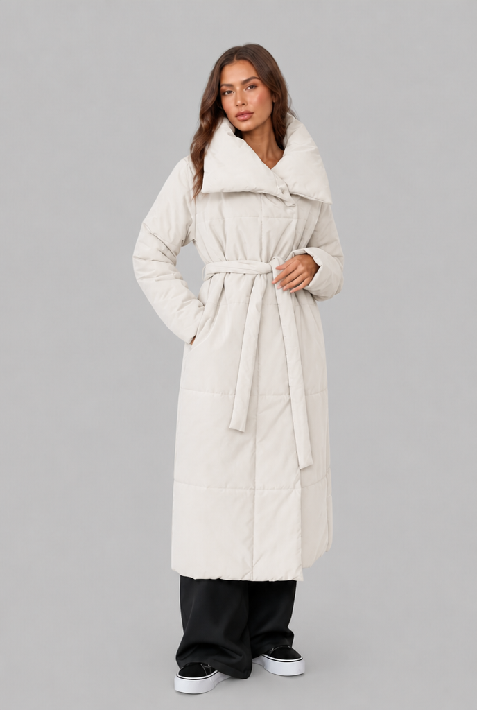 Long Puffer Coat with Oversized Collar Audrey Calvero