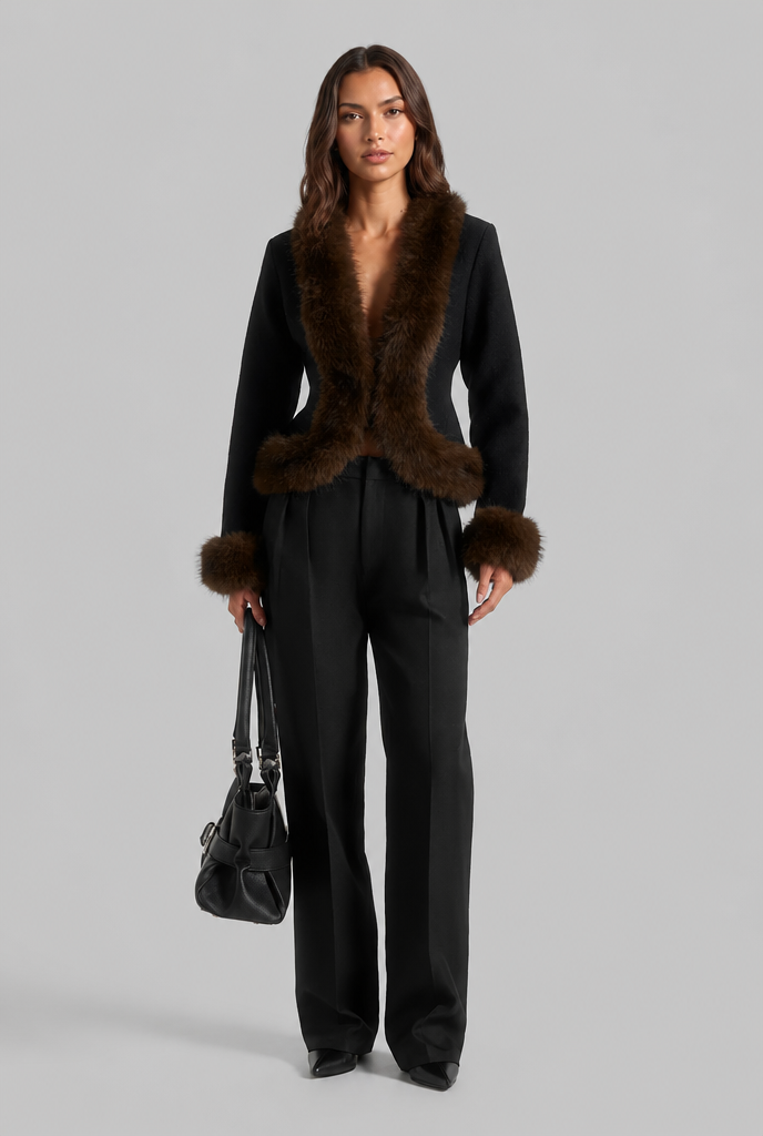 Faux Fur Trim Jacket Audrey Calvero