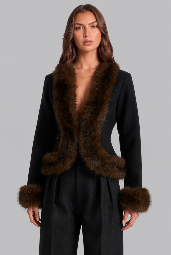 Faux Fur Trim Jacket Audrey Calvero