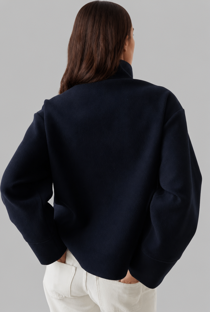 Cropped Wool Jacket with Funnel Neck Collar Audrey Calvero