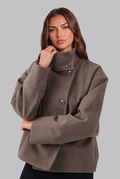 Cropped Wool Jacket with Funnel Neck Collar Audrey Calvero