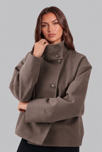 Cropped Wool Jacket with Funnel Neck Collar Audrey Calvero