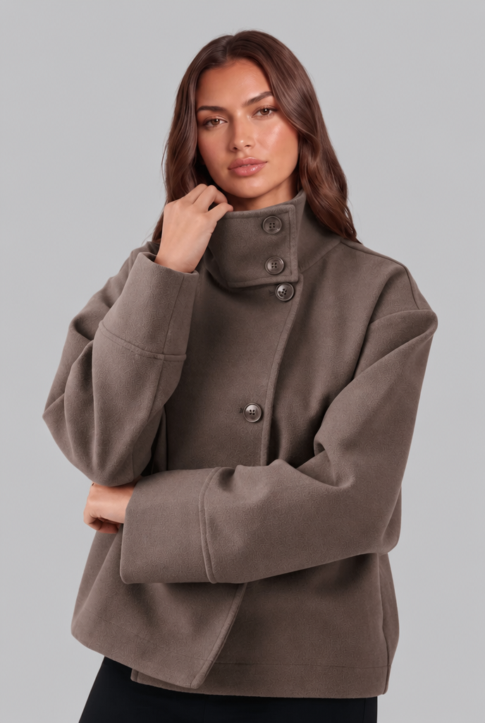 Cropped Wool Jacket with Funnel Neck Collar Audrey Calvero
