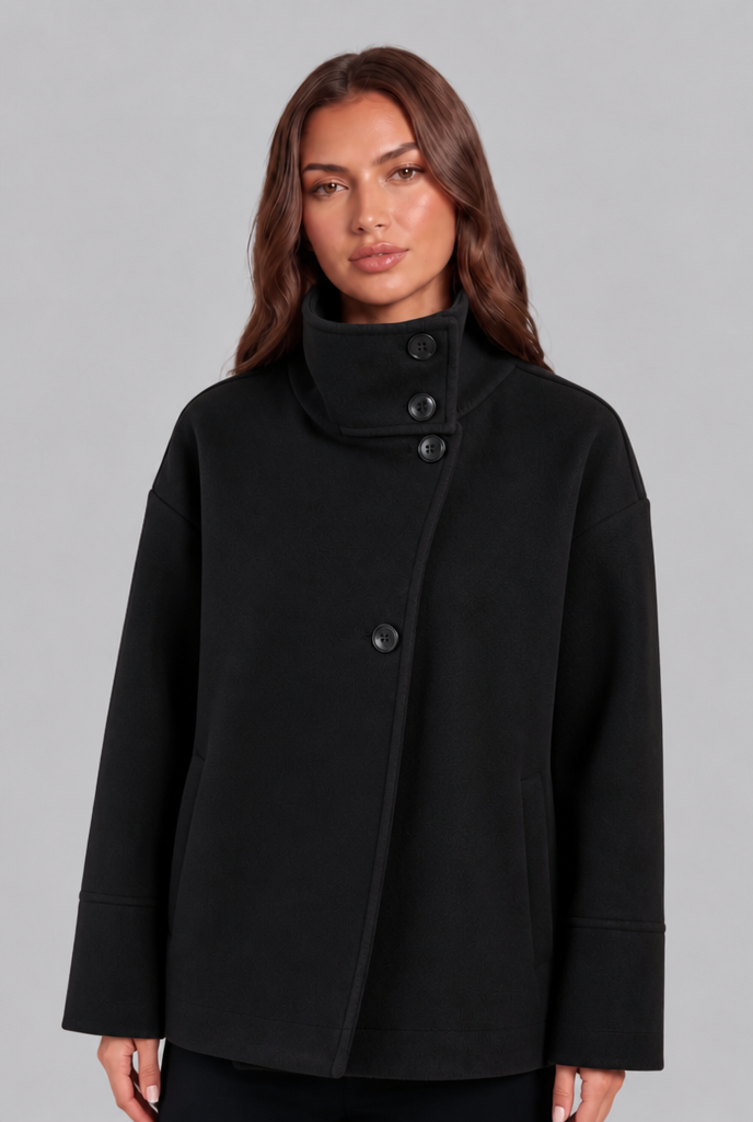 Cropped Wool Jacket with Funnel Neck Collar Audrey Calvero