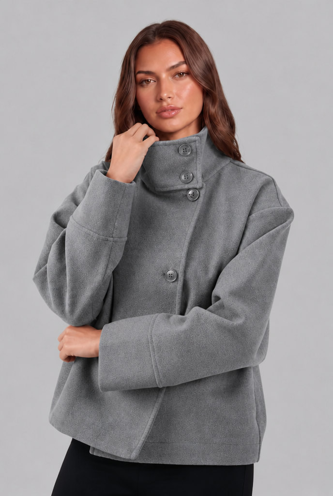 Cropped Wool Jacket with Funnel Neck Collar Audrey Calvero