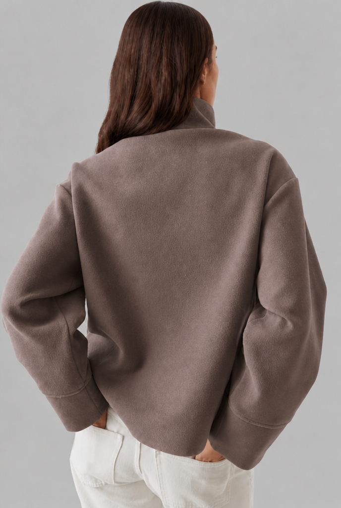 Cropped Wool Jacket with Funnel Neck Collar Audrey Calvero