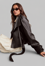 Cropped Leather Jacket with Belt Audrey Calvero
