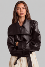 Cropped Leather Jacket with Belt Audrey Calvero