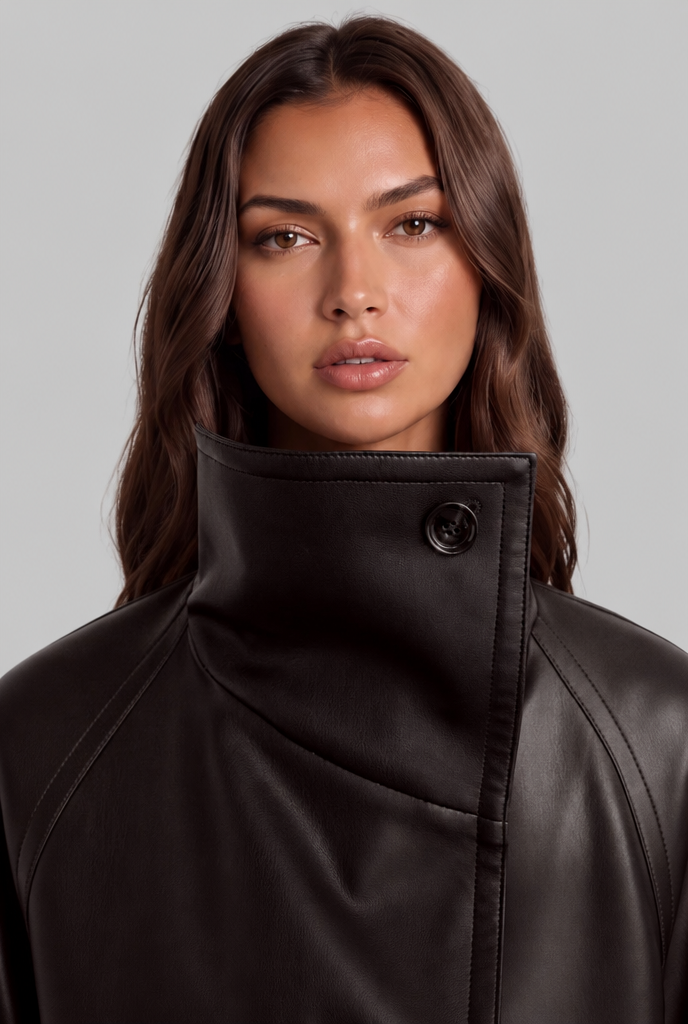 Cropped Leather Jacket with Belt Audrey Calvero