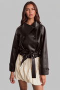 Cropped Leather Jacket with Belt Audrey Calvero