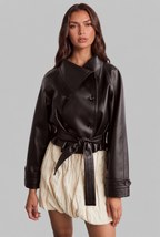 Cropped Leather Jacket with Belt Audrey Calvero