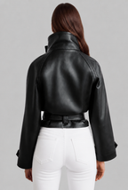 Cropped Leather Jacket with Belt Audrey Calvero