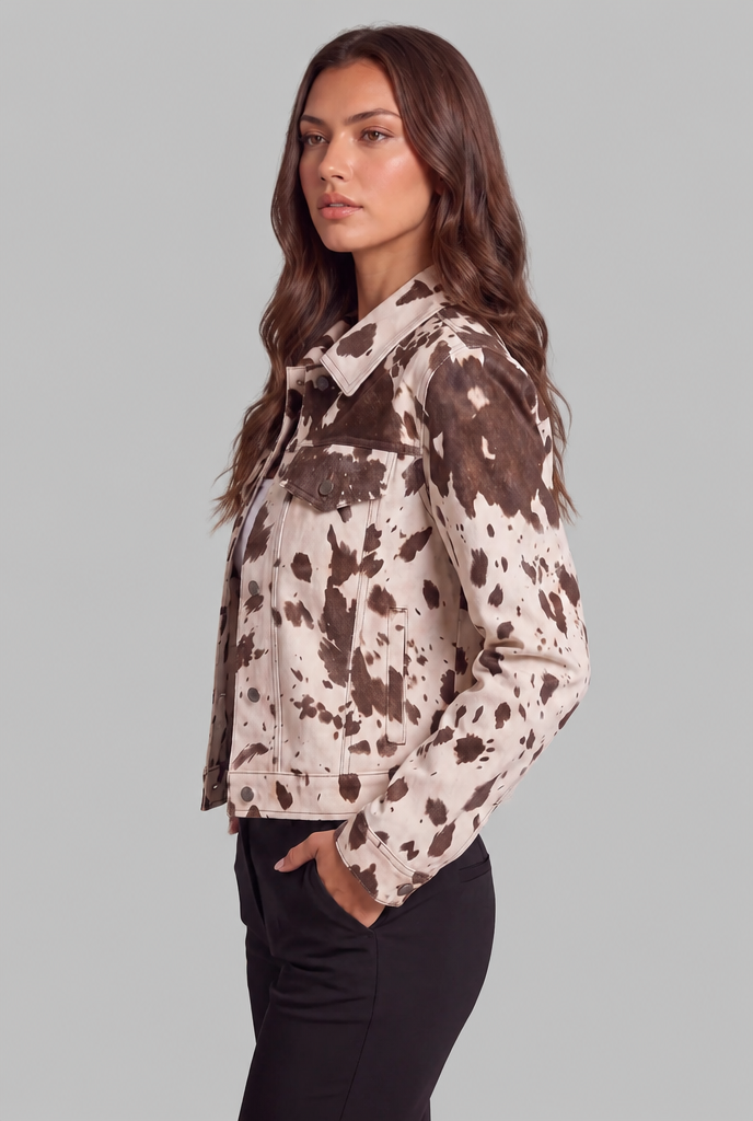 Cow Print Denim Jacket Audrey Calvero
