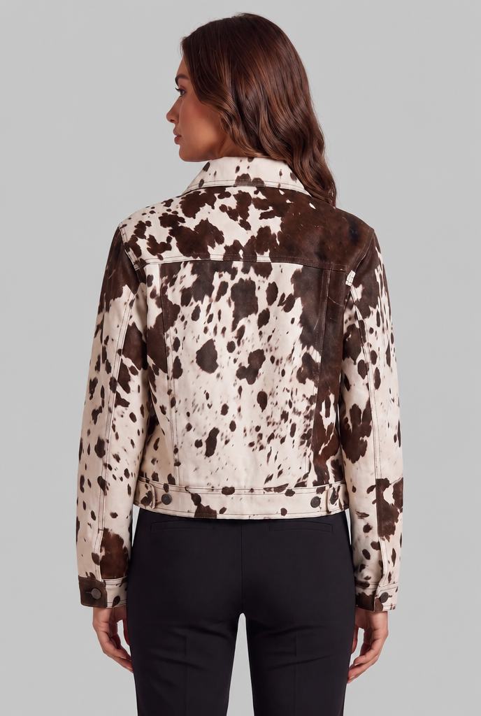 Cow Print Denim Jacket Audrey Calvero